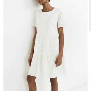 MADEWELL WHITE EYELET BUTTON-FRONT MINI TIERED DRESS SIZE XSP